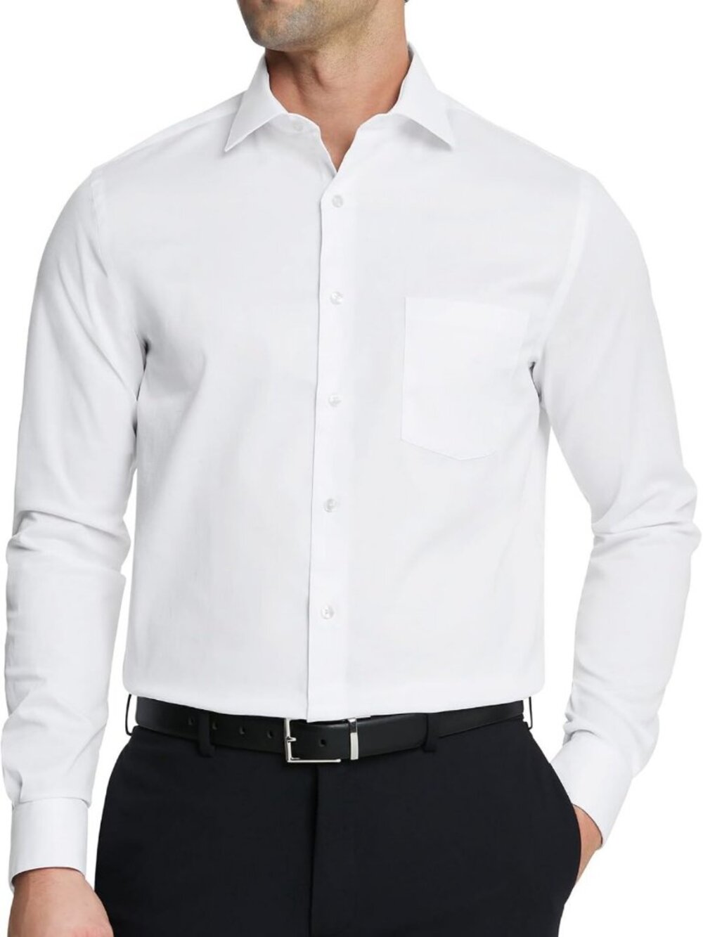 Men's Regular Fit Dress Shirt - Flex Collar, Stretch Fabric, Solid Color